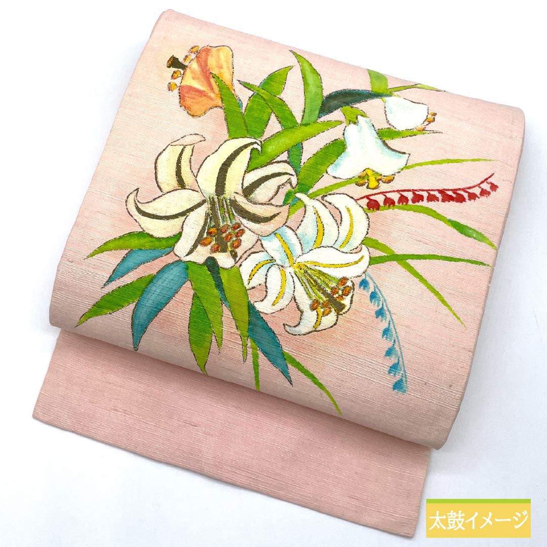 Nagoya Obi Otomeiro (maiden color) Tsumugi fabric Dyed obi Lily Obi length 353cm Pure silk S rank Point pattern Casual Pink 1124007522313 Nagoya tailoring