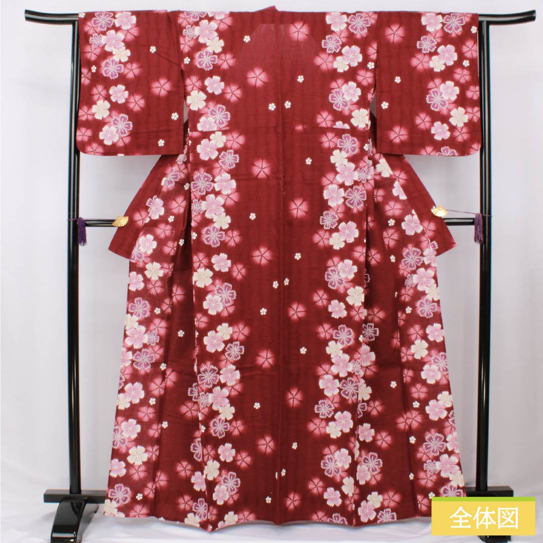 Cotton Yukata, Length 164cm, Sleeve Length 65cm, S Rank, Single Layer, Deep Scarlet Red, Pink, 1118006412412