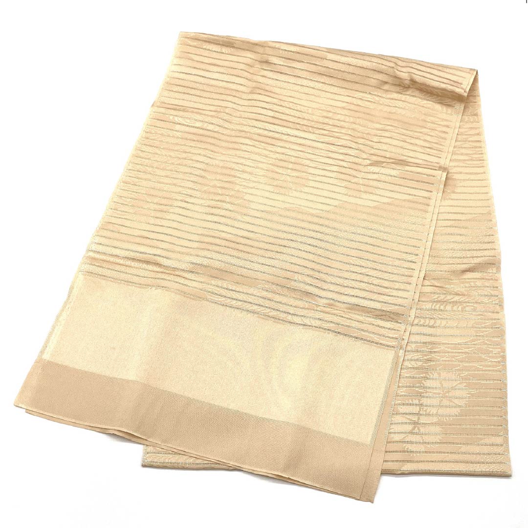 Semi-formal silk obiage (sash sash), light-colored (usunikuiro) pongee, summer wear, pink (nadeshiko) pattern, approximately 176cm long and 30cm wide, S rank, beige, product number 1136000682925