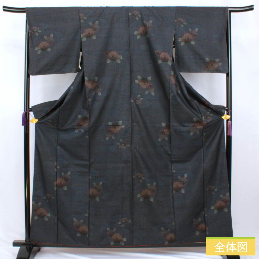 Tsumugi Silk B Rank Length 163cm (4ft 4in) Sleeve-to-sleeve 67cm (2ft 2in) Dark Blue Oshima Tsumugi 7-multi cloud patterns Lined Dark blue 1116004944418