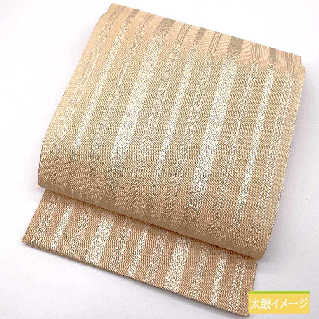 Nagoya Obi, Light-Colored (Usunikuro), Summer Obi, Hakata-ori, Kenjo Pattern, 359cm Long, Pure Silk, S-Rank, Full Length, Casual, Cream-Colored, 1124008652315, Pine Needle Pattern