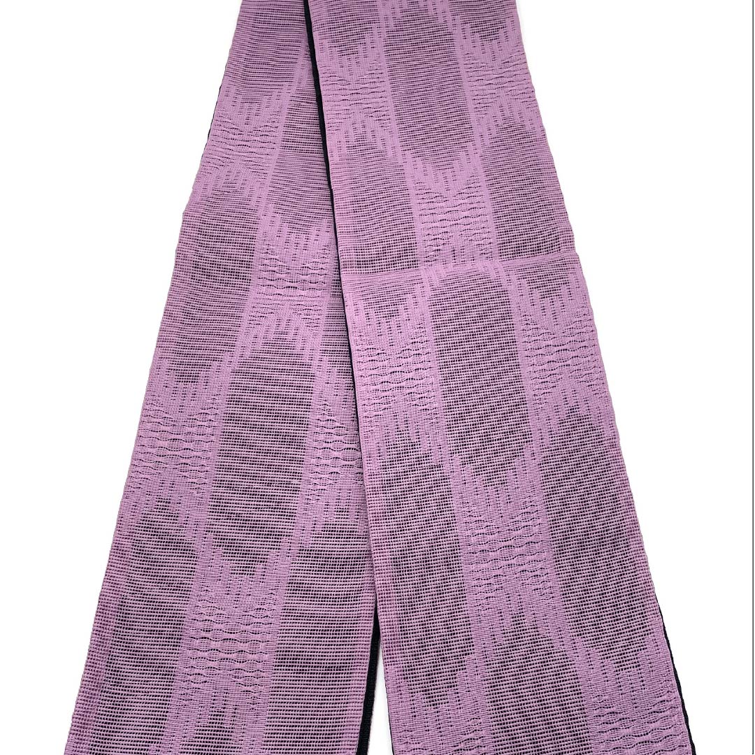 [Unfinished] Half-width obi, polyester, S rank, Nankin fujiiro (lilac purple), geometric pattern, cherry blossoms, rabbits, reversible, obi length 386cm, purple系 1125001482320