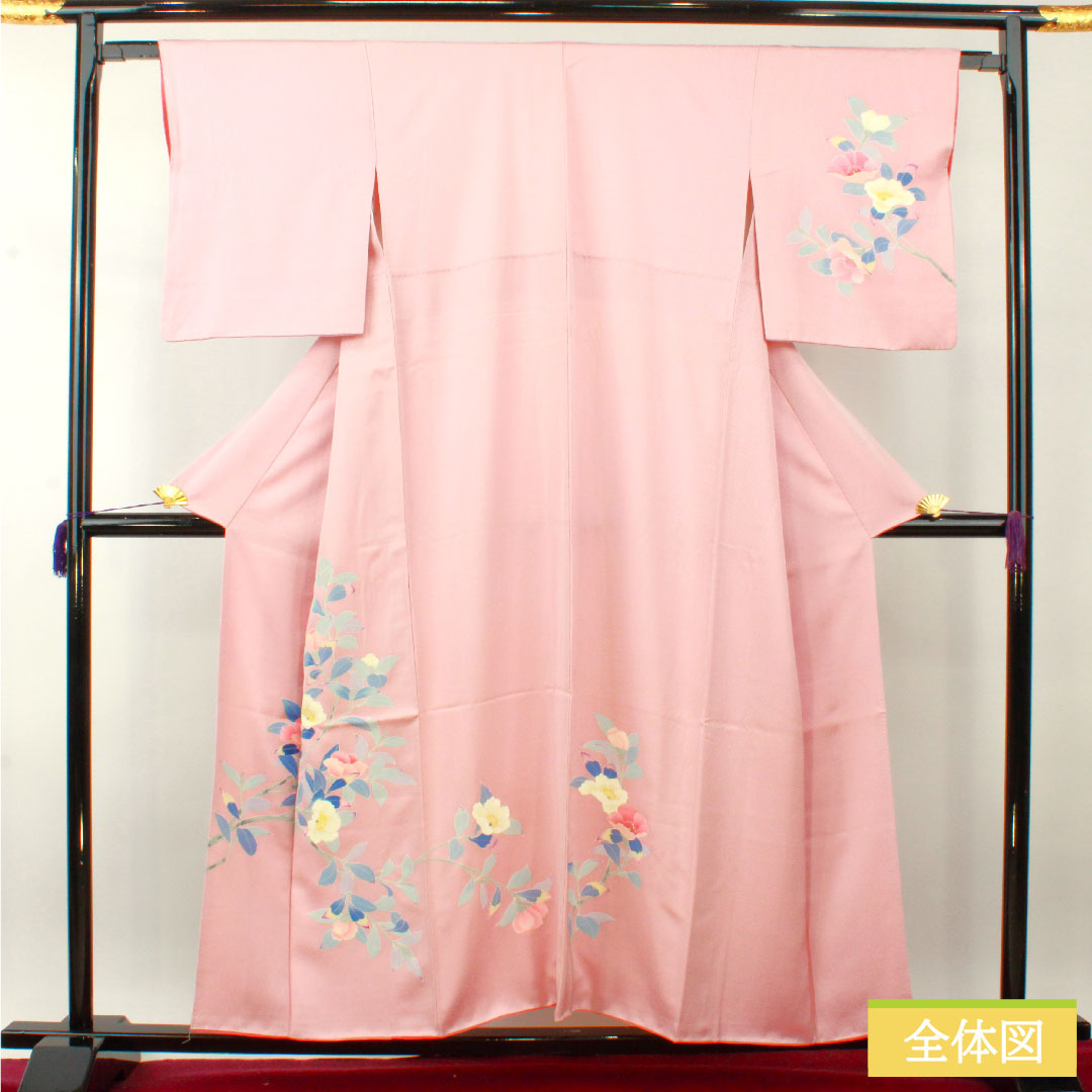 Homongi, pure silk, lined, length 155cm, sleeve length 63.5cm, Gosho-zomeiro, floral pattern, A rank, pink, 1112004223313