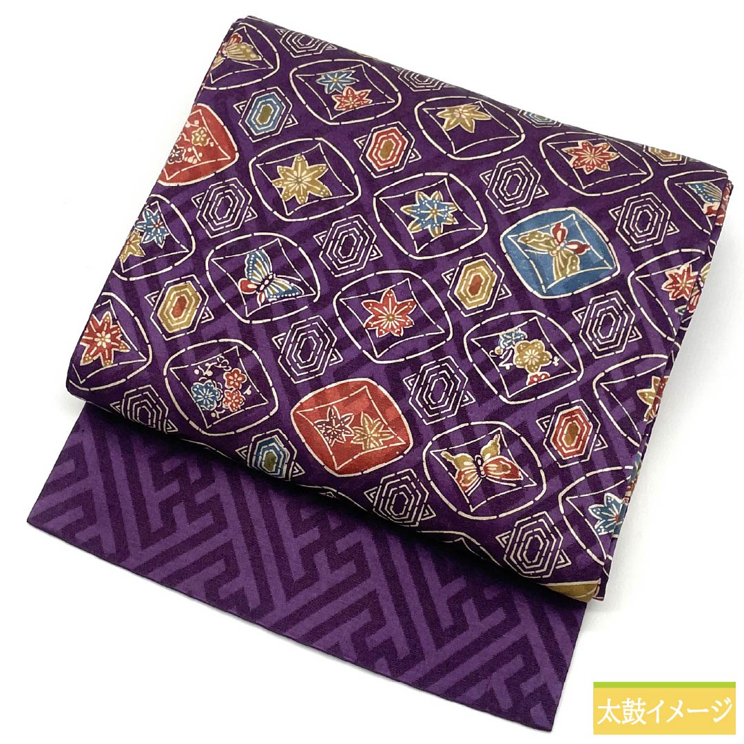 Nagoya Obi, Pure Silk, S-Rank, Grape Purple, Plant-Dyed, with a Blowing Pattern and Autumn Leaves, Length 382cm, Full Length, Casual, Purple, Product Number 1124009722420, Nagoya Style