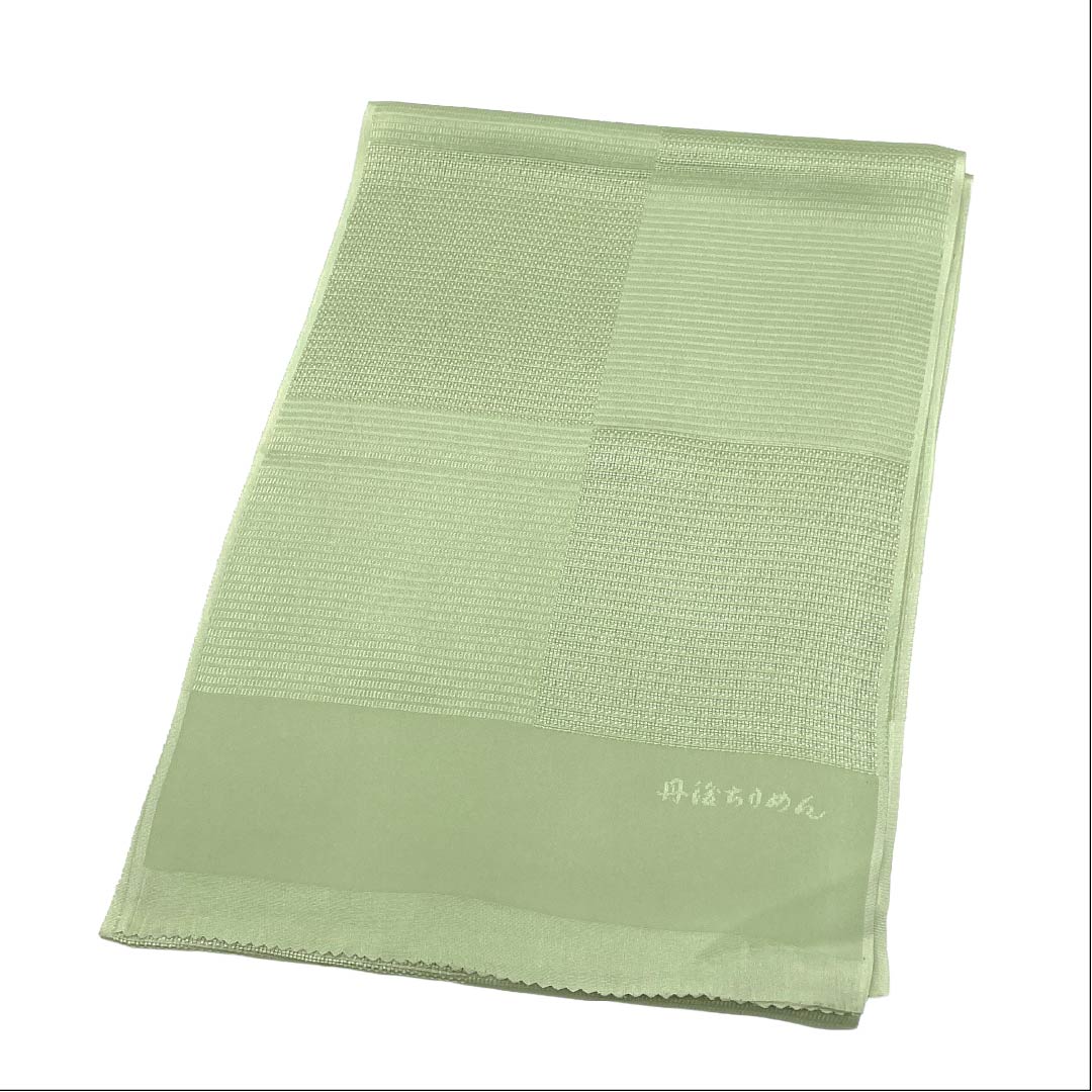 New Old Stock Obiage Silk NEW Rank Casual Light Indigo Tints Tango Chirimen Ichimatsu Pattern Classic Pattern Length approx. 176cm Width approx. 28.5cm Green Tones 1136003271919