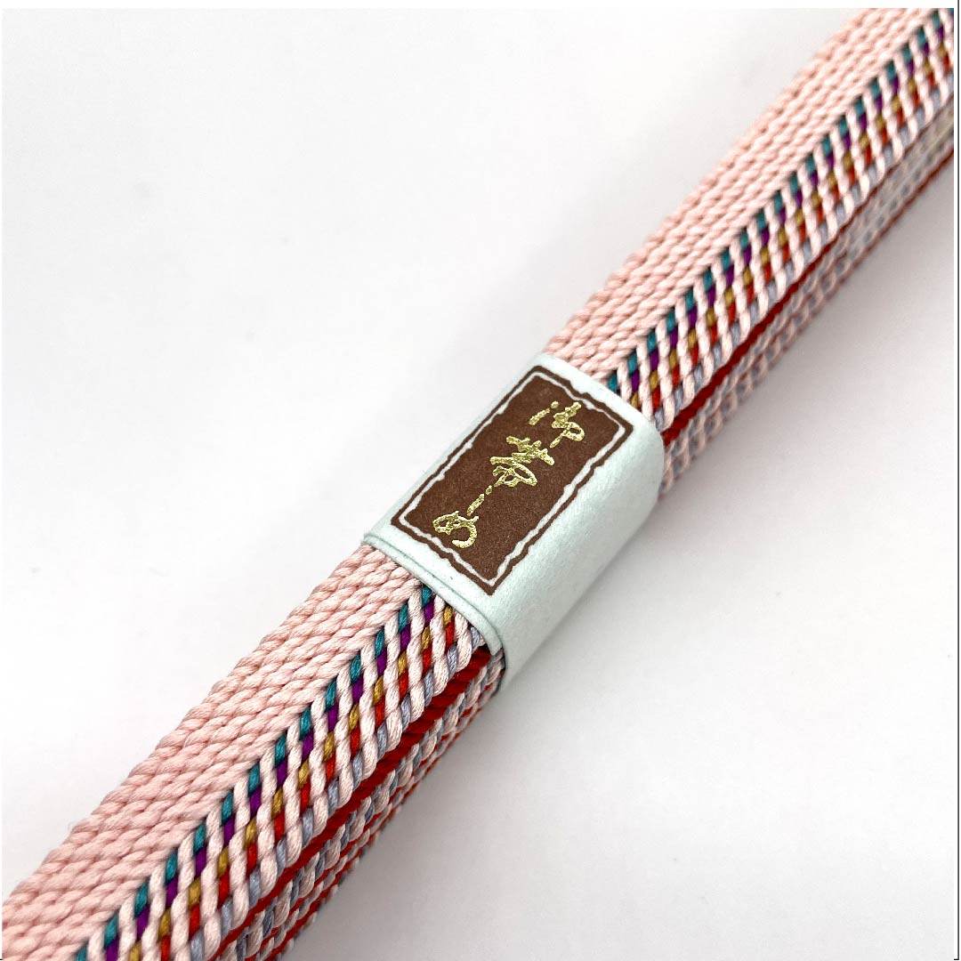 (New old stock) Silk obijime, quarter-length string, dawn color, made with colorful three-quarter gold and silver thread, new old stock, length approx. 165cm, width approx. 1.5cm, semi-formal, S rank, pink, 1135002682313