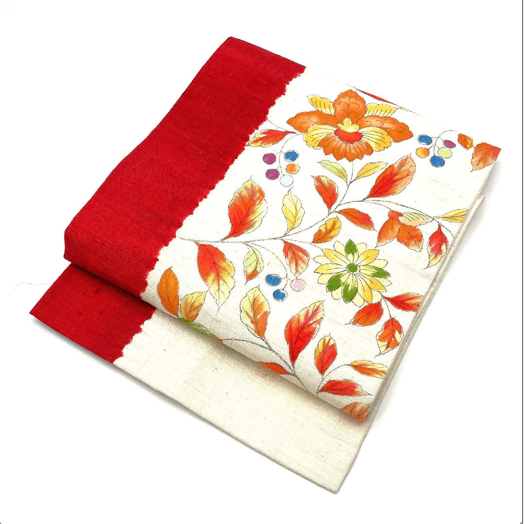 Nagoya obi, dyed obi, pongee fabric, floral pattern, obi length 358cm, pure silk, S rank, point pattern, casual, white, 1124002232311, Nagoya style