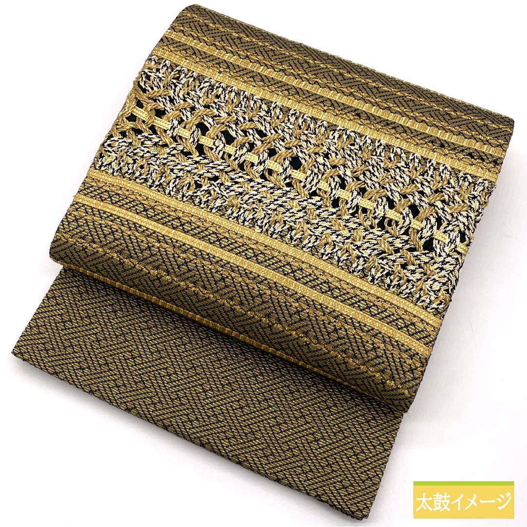 Fukuro Obi (Sash) - Pure Silk, Geometric Pattern, Length 444cm, S-Rank, Pointed Design, Gold, Semi-Formal, Item Number: 1123014772321