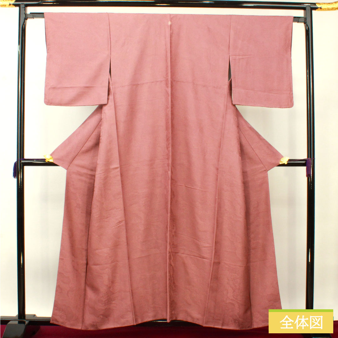 色無地 正絹 身丈157.5cm 裄丈64cm 帯紅色（たいこうしょく） 道長取り 梅鉢 袷 Sランク 紫系 1114001422320
