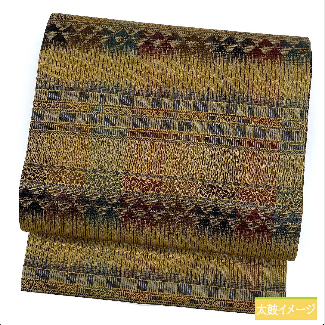 Nagoya obi, pure silk, mokuranjikiro (Mokuranjikiro), geometric pattern, long, obi length 370cm, S rank, full length, casual, brown, 1124006302314, Nagoya style