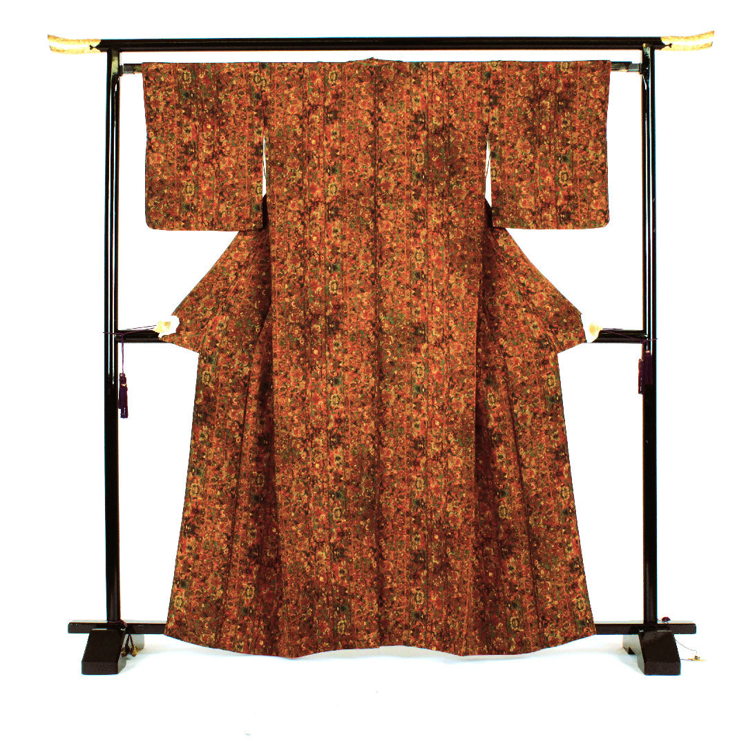 Komon, Length 163cm, Sleeve length 65cm, Lined, Sarasa pattern, Pure silk, S rank, Brown, 1115000932414