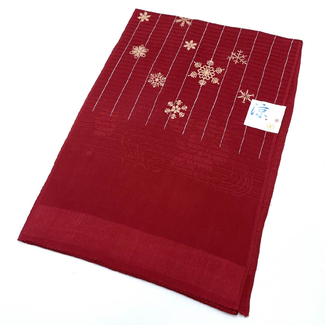 （新品）帯揚げ 正絹 セミフォーマル 真紅色（しんくいろ） 夏物 雪の結晶 長さ約172cm 幅約28.5cm NEWランク 赤系 1136000741912