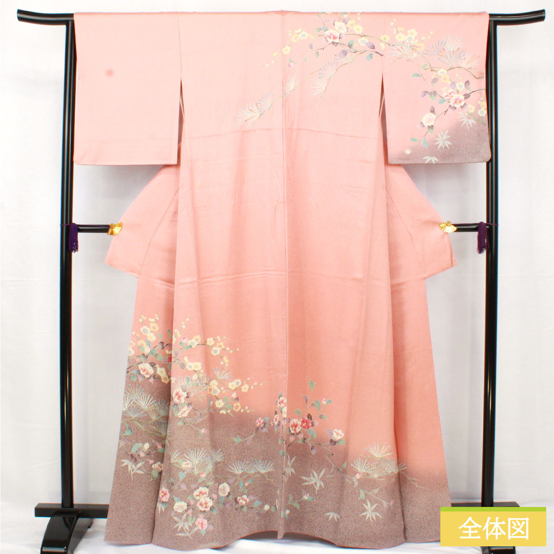 訪問着 正絹 袷 身丈163.5cm 裄丈64.5cm 浅紅色（あさべにいろ） 京友禅 松竹梅 椿 Aランク ピンク系 1112005543413