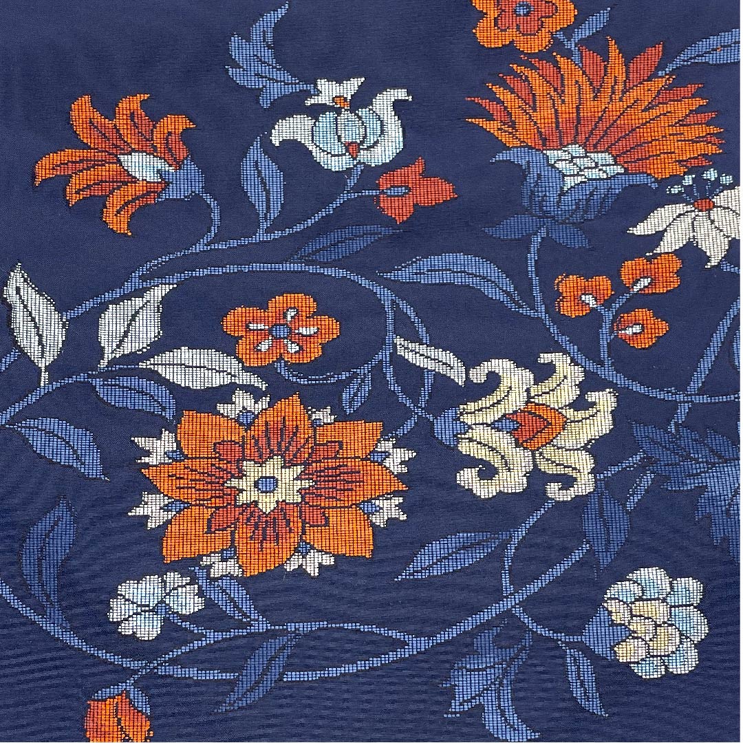 Nagoya obi, navy blue, Chinese flower pattern, obi length 356cm, pure silk, A rank, point pattern, casual, navy blue, 1124003033318, Nagoya style