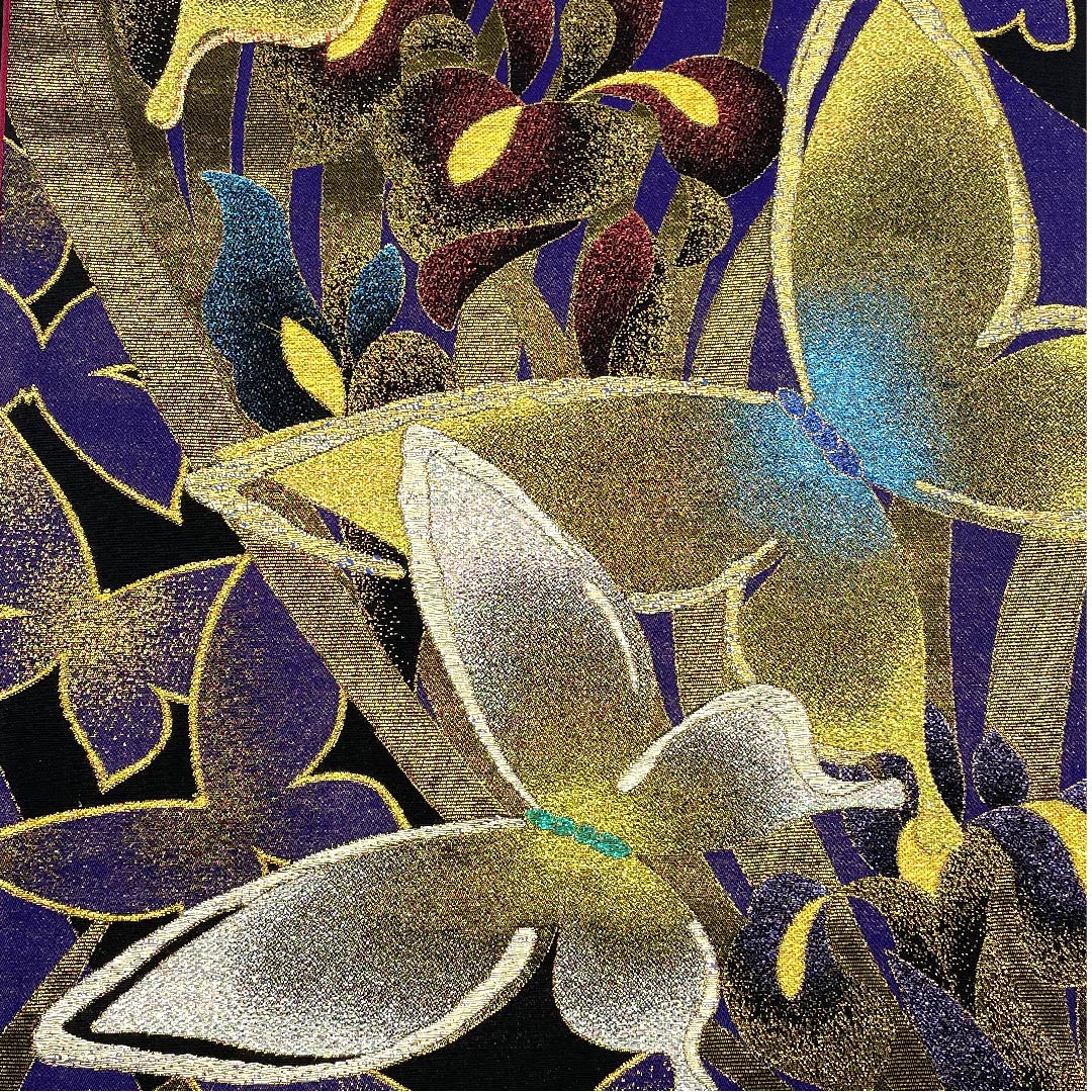 Edo Murasaki Iro (Edo Murasaki Color) Fukuro Obi (Butterfly, Flower, Gold Embroidery) Length 430cm Pure Silk S Rank Six-way Formal Purple 1123007142320