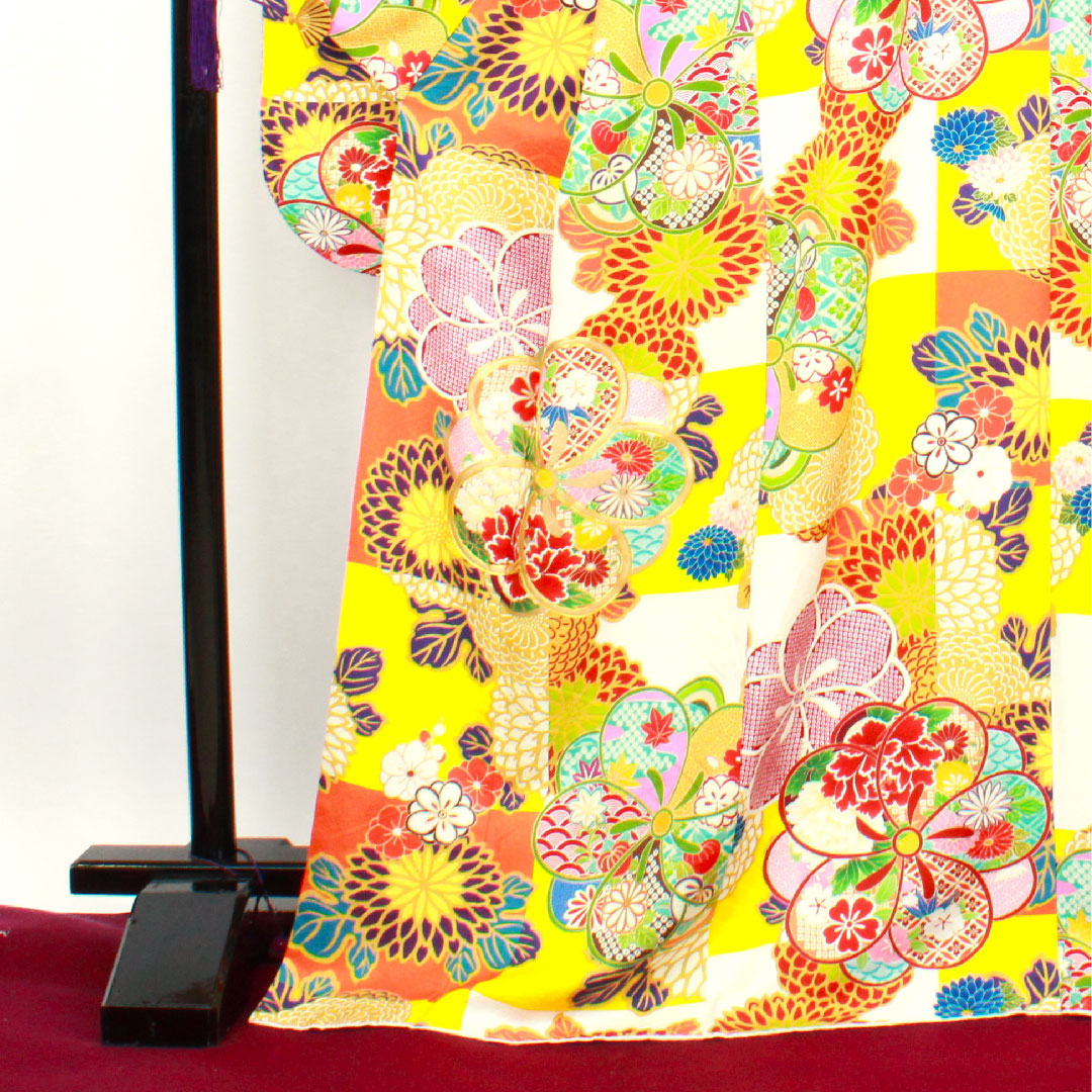 振袖 身丈171.5cm 裄丈68cm 袷  菊 市松   正絹 Sランク グラデ 1113000932699
