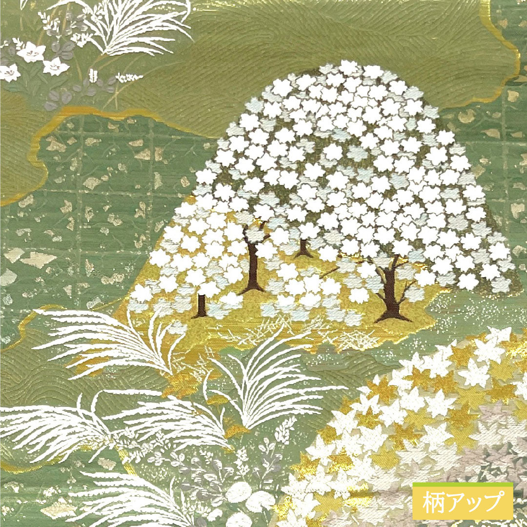 Fukuro Obi (Sash), Pure Silk, Grade A, 900 Nishijin Weave, Four Seasons of Arashiyama, Length 434cm, Six-Ply, Formal, Green, 1123016953319