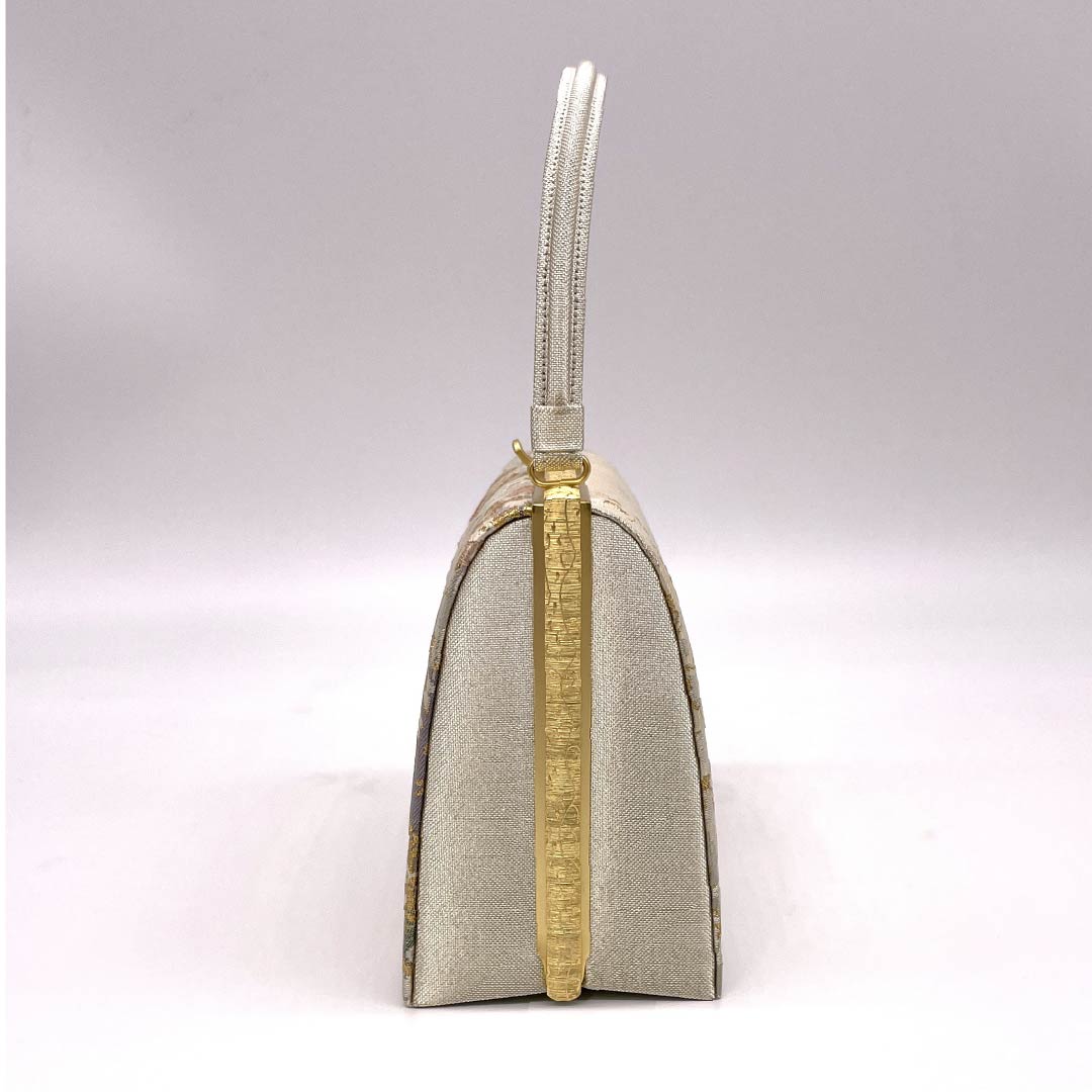 Formal Japanese style bag, silver (gin-iro), Chinese flower pattern, floral design, for Tomesode, silver, S rank, 113900024222
