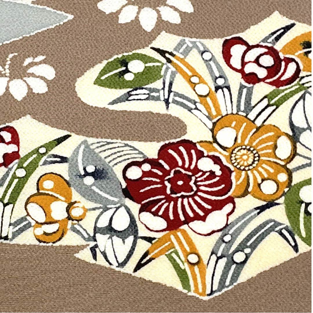 Nagoya obi, fawn color, Kyo-Bingata, Kuriyama Kobo, Tsujigahana pattern, obi length 376.5cm, pure silk, S rank, point pattern, casual, brown, 1124005192314, Nagoya style