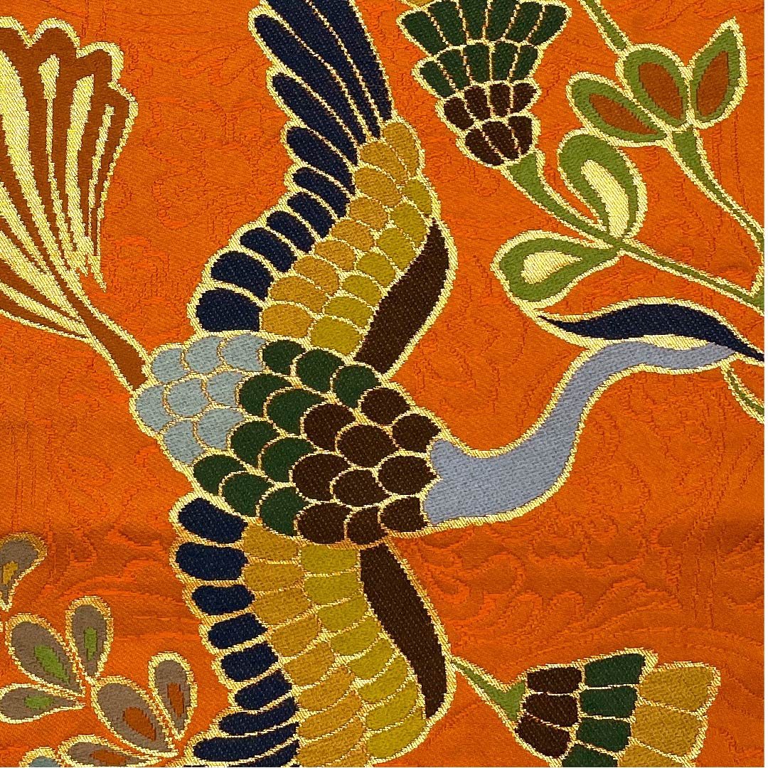 Carrot-colored Fukuro Obi (Bag Belt) with Phoenix Pattern, Shiraayaen Oba, Length 432cm, Pure Silk, S Rank, Six-pass, Formal, Orange, 1123008912326