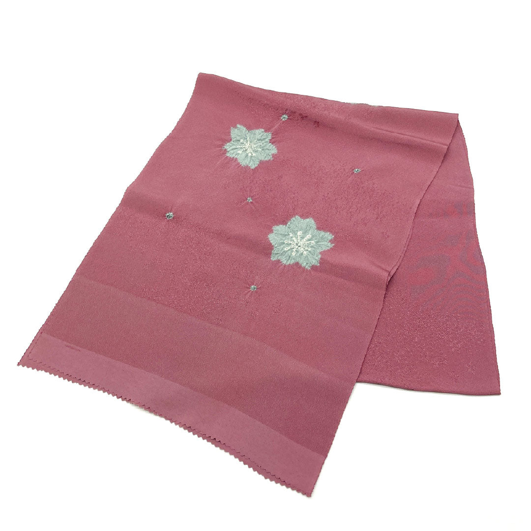 帯揚げ 正絹 Sランク カジュアル 滅紅色（めっこういろ） 絞り 花柄 桜 長さ約156cm 幅約30cm 紫系 1136001702920