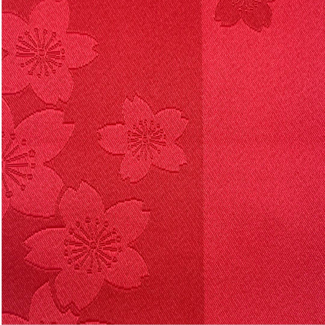 Half-width obi, polyester, obi length 336cm, madder color, cherry blossom, floral pattern, reversible, red, S rank, 1125001442312
