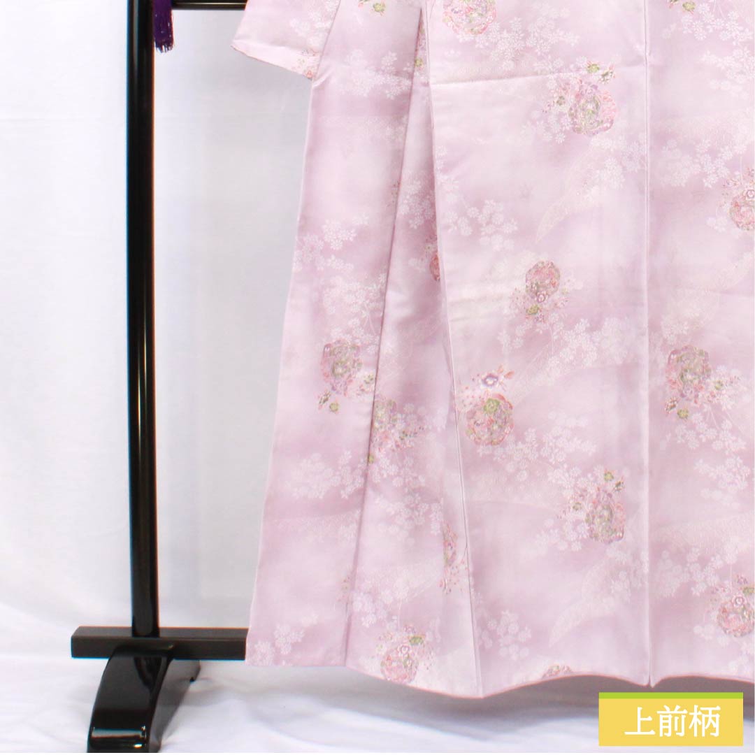 Small pattern, polyester, length 158.5cm, sleeve length 64cm, lined, white wisteria color, washable kimono, small flowers, mirror, basting thread included, A rank, purple, 1115005173320