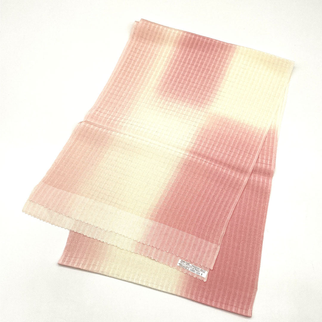 (Like new) Silk Obiage (Sash) - New Rank, Casual, Milky White and Pink, Summer, Checkered Pattern, Length: Approx. 174cm, Width: Approx. 29cm, White, Item Number: 1136001511911