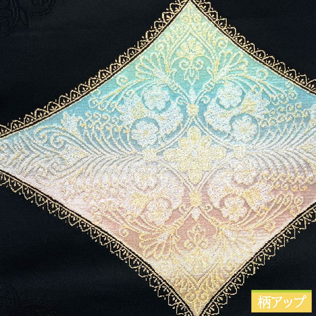 [Unfinished] Nagoya Obi, Pure Silk, S Rank, Shosoin Pattern, Obi Length 353cm, Rokutsu, Semi-Formal, Black Family, 1124008982310