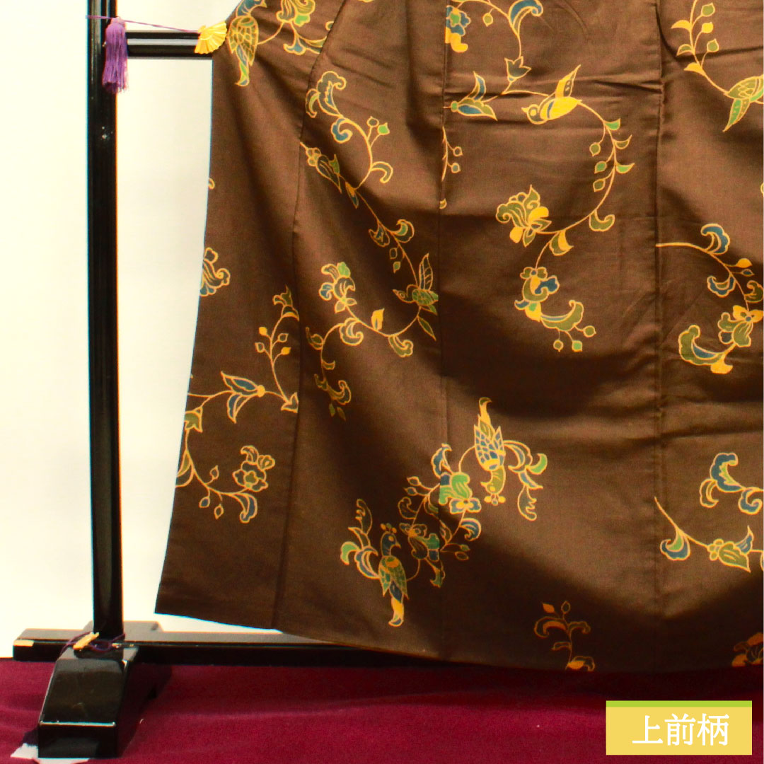 小紋 正絹 身丈162cm 裄丈64.5cm 袷  落栗色 更紗模様  Aランク 茶系 1115003863414