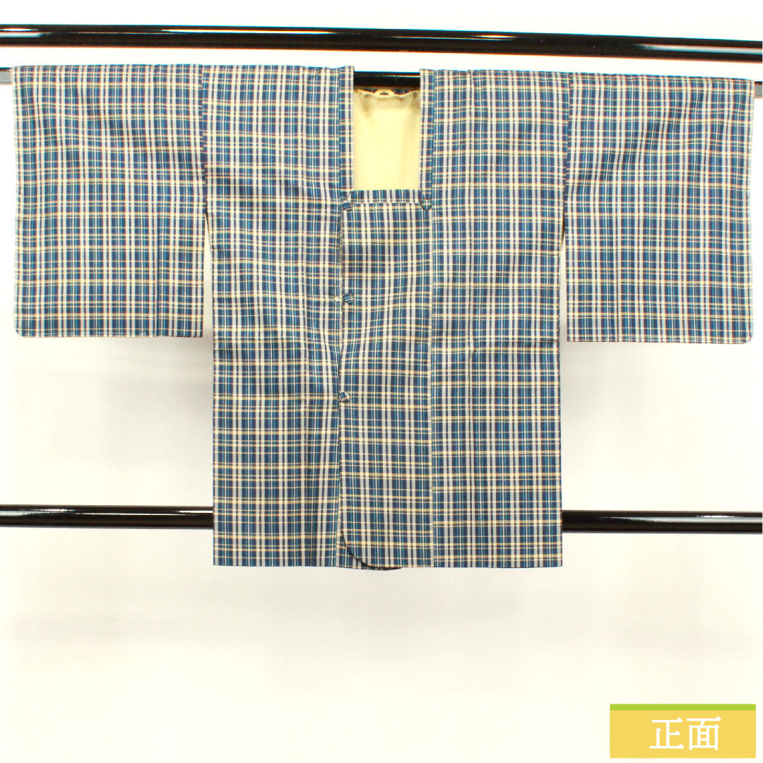 道行コート 正絹 身丈85cm 裄丈65cm 濃紺色（のうこんいろ） 格子 しつけ糸付き Sランク 袷 紺系 1117000862918