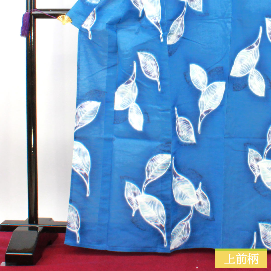 Yukata Cotton Length 167cm Sleeve length 66cm S rank Single layer Blue Indigo Leaf pattern 1118005202517
