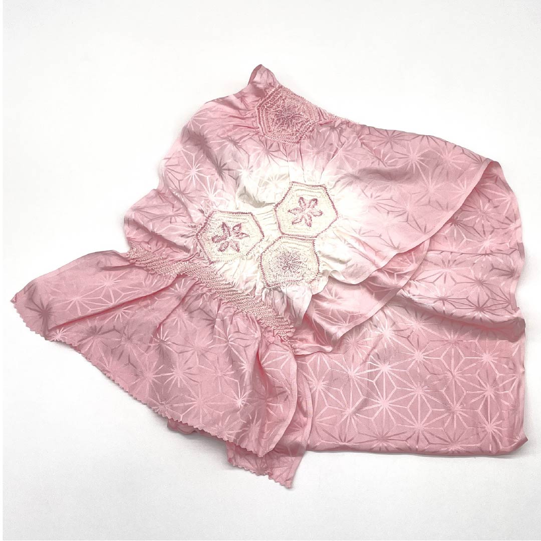 Semi-formal obiage (sash sash), pure silk, grade A, pale pink, shibori (dyed) with hemp leaf pattern, two-tone, approximately 140cm long, 26.5cm wide, pink, 1136000923913