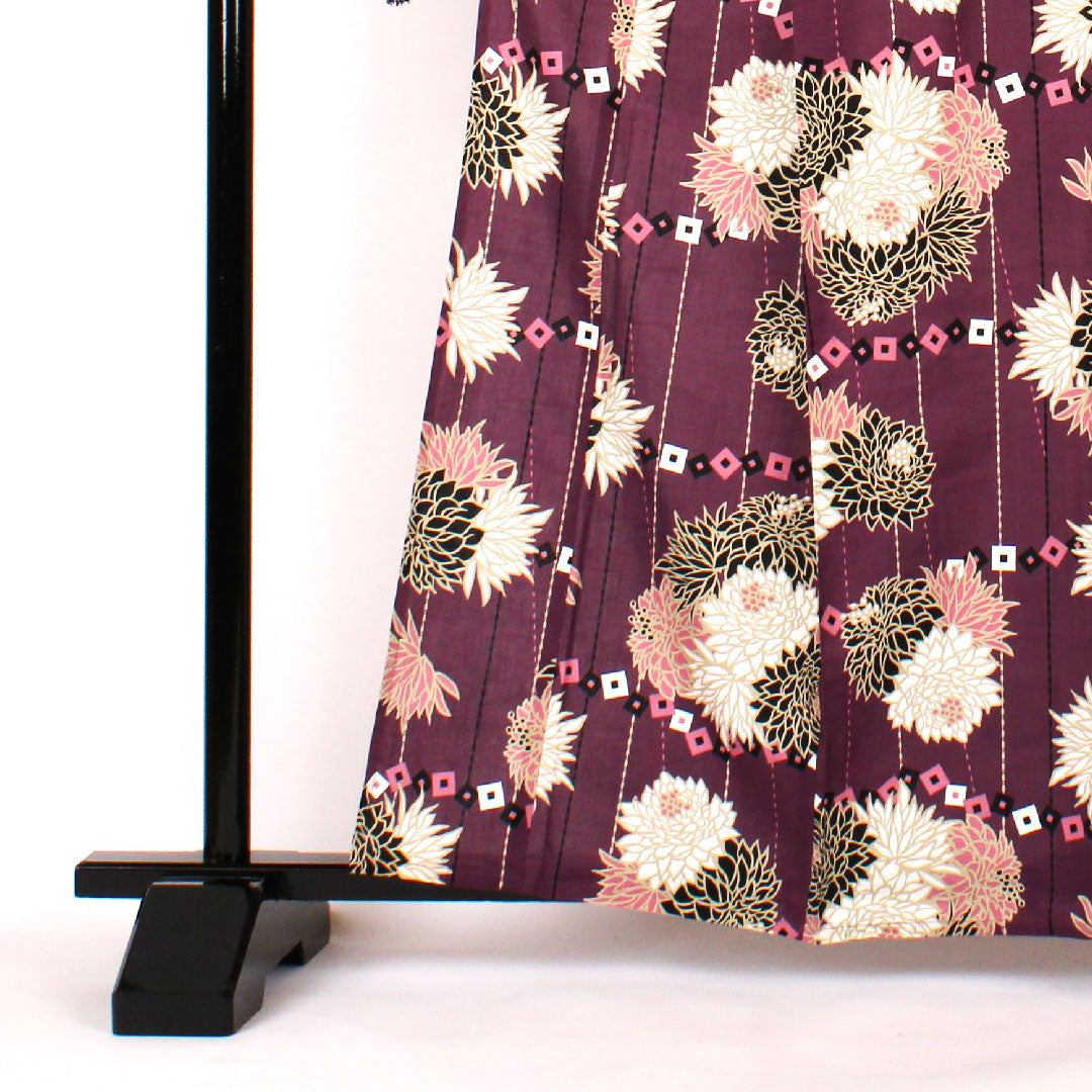(New old stock) Yukata, Chrysanthemum, Cotton, S rank, Single layer, Length 163.5cm, Sleeve length 67cm, Purple, 1118000152420