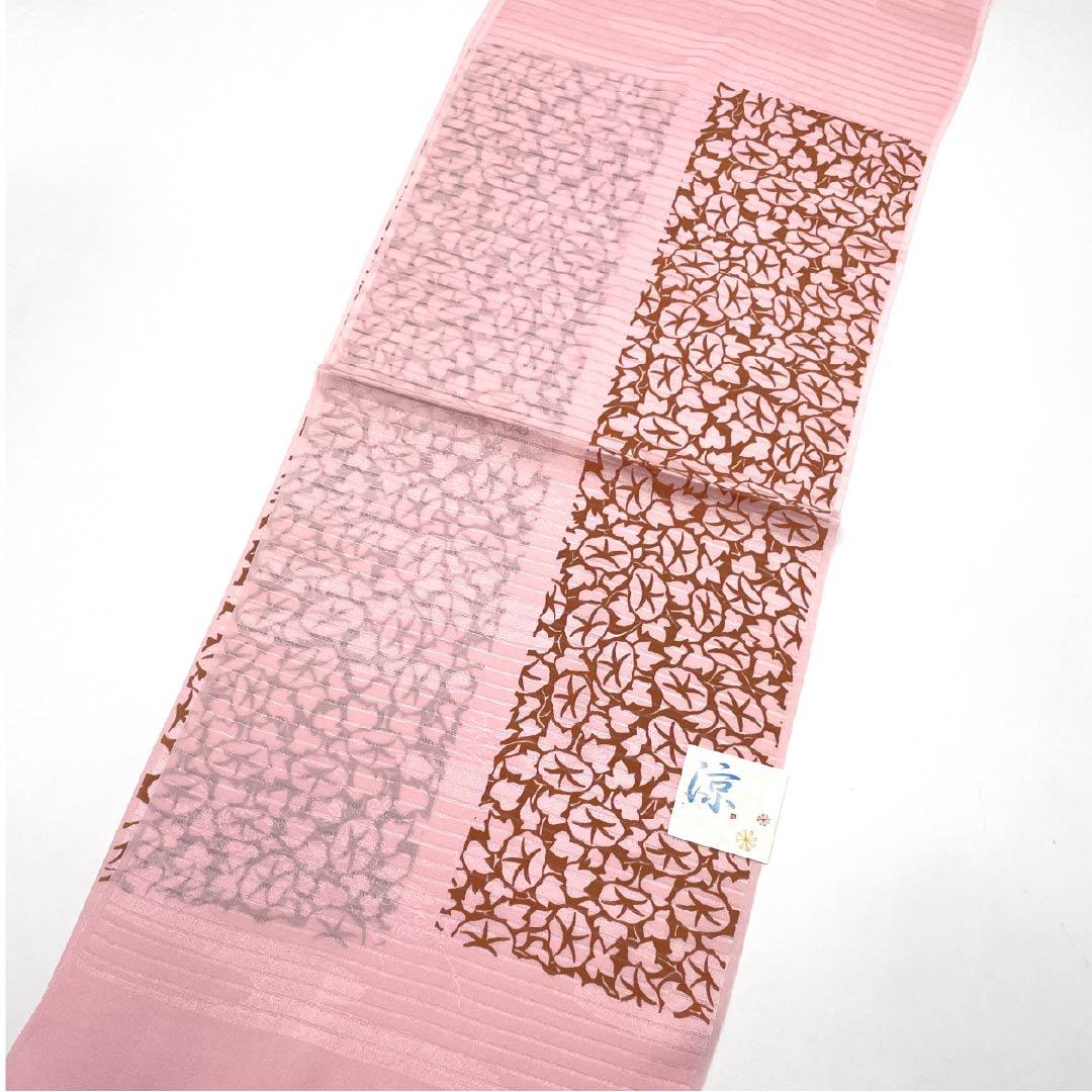 (New) Obiage, pure silk, semi-formal, pink, summer, morning glory, length 174cm, width 28.5cm, new rank, pink, 1136000831913
