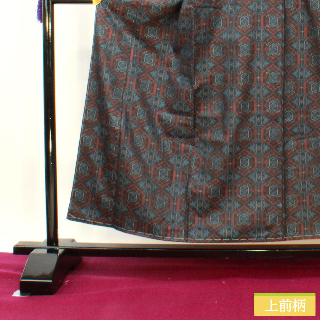 Murayama Oshima, pure silk, length 156.5cm, sleeve length 65cm, ensemble, abstract pattern, basting thread included, unused, S rank, lined, navy blue, 1116003232318