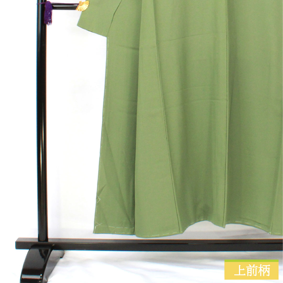 Plain color, pure silk, length 150cm, sleeve length 63cm, Bushukan color, plain color, one crest, corner cut corner with katabami, lined, S rank, green, 1114001802119