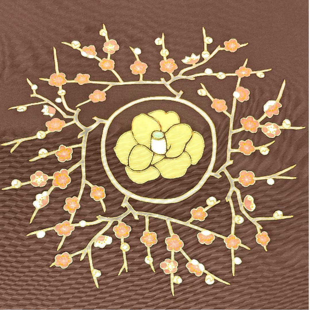 Nagoya obi, boiled black color, Shiose, floral pattern, dyed obi, obi length 375cm, pure silk, A rank, point pattern, semi-formal, brown, 1124003543314, Nagoya style