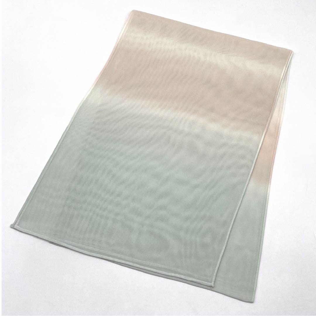 New Silk Obiage (Semi-Formal) in Blue and White Porcelain and Maiden Colors (Otomeiro) - Summer Two-Tone Design, Approximately 180cm Long, 29.5cm Wide, Light Blue, Product Number: 1136001001924