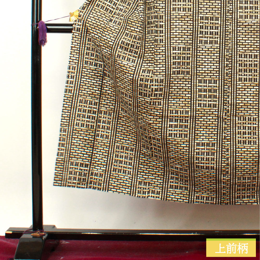 Men's Yukata Cotton, Length 147.5cm, Sleeve-to-shoulder 69cm, S Rank, Unlined, Beige, Tokyo Shiracha (Tokyo white tea color), Geometric pattern, Kansai Yamamoto 1118004942425