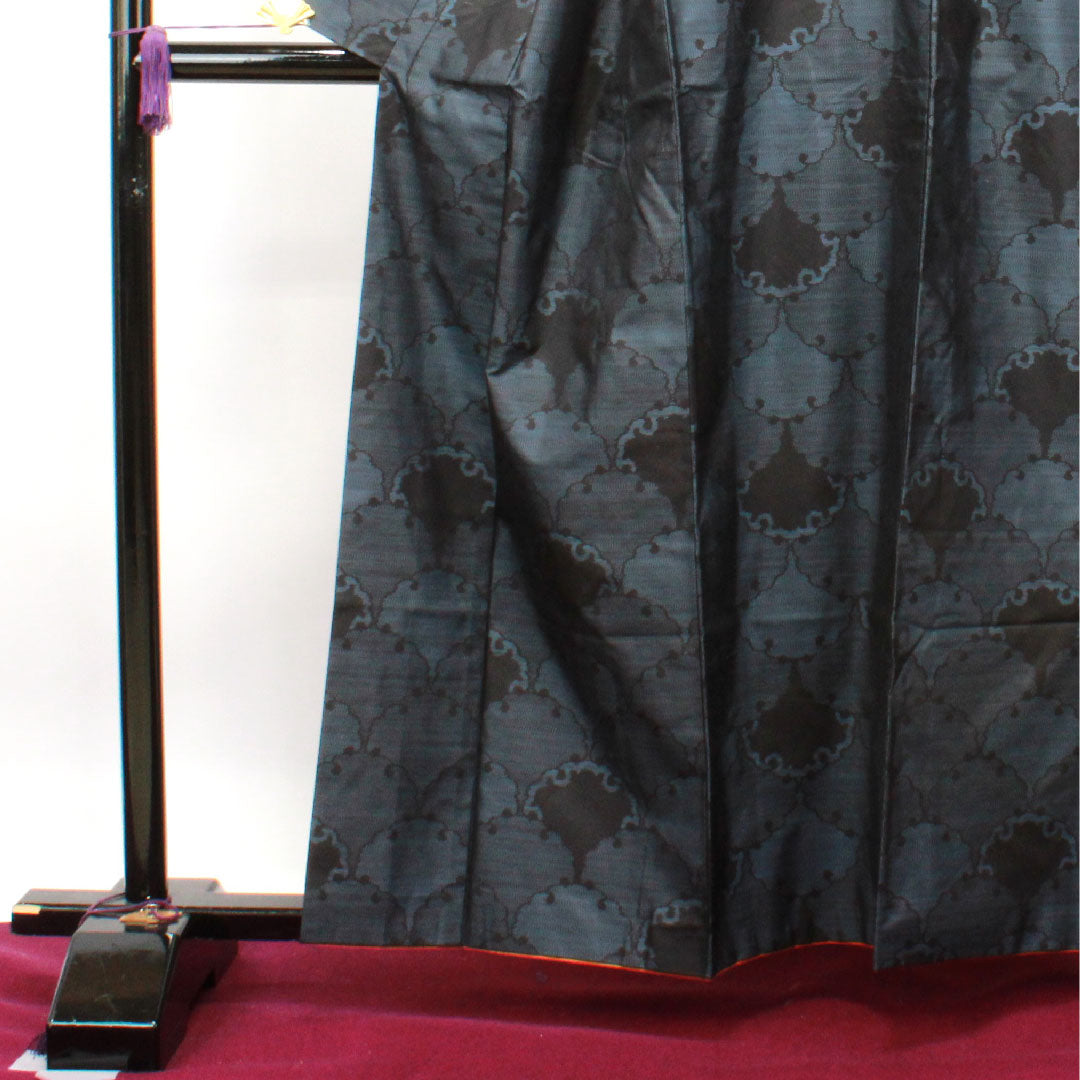 Oshima Tsumugi, Length 160.5cm, Sleeve length 63.5cm, Weft Kasuri, Yukiwa, Pure Silk, A Rank, Awase, Navy Blue, 1116002823418