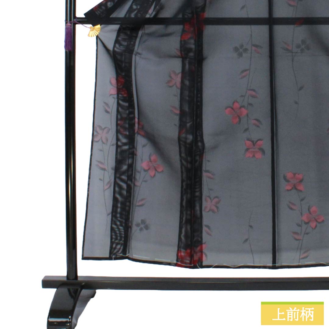 夏物 正絹 お召 Sランク 身丈155cm 裄丈63cm 褐色（かちいろ） 草花模様 紗 紫系 1132004292320