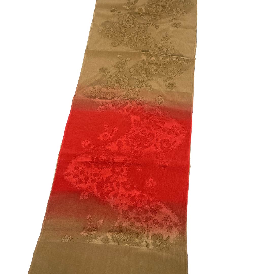 Obiage, pure silk, S rank, casual, earth tone (tsuchi-iro), pomegranate color (zakuro-iro), undulating flower pattern, length approx. 180cm, width approx. 29.5cm, brown系 1136004382914