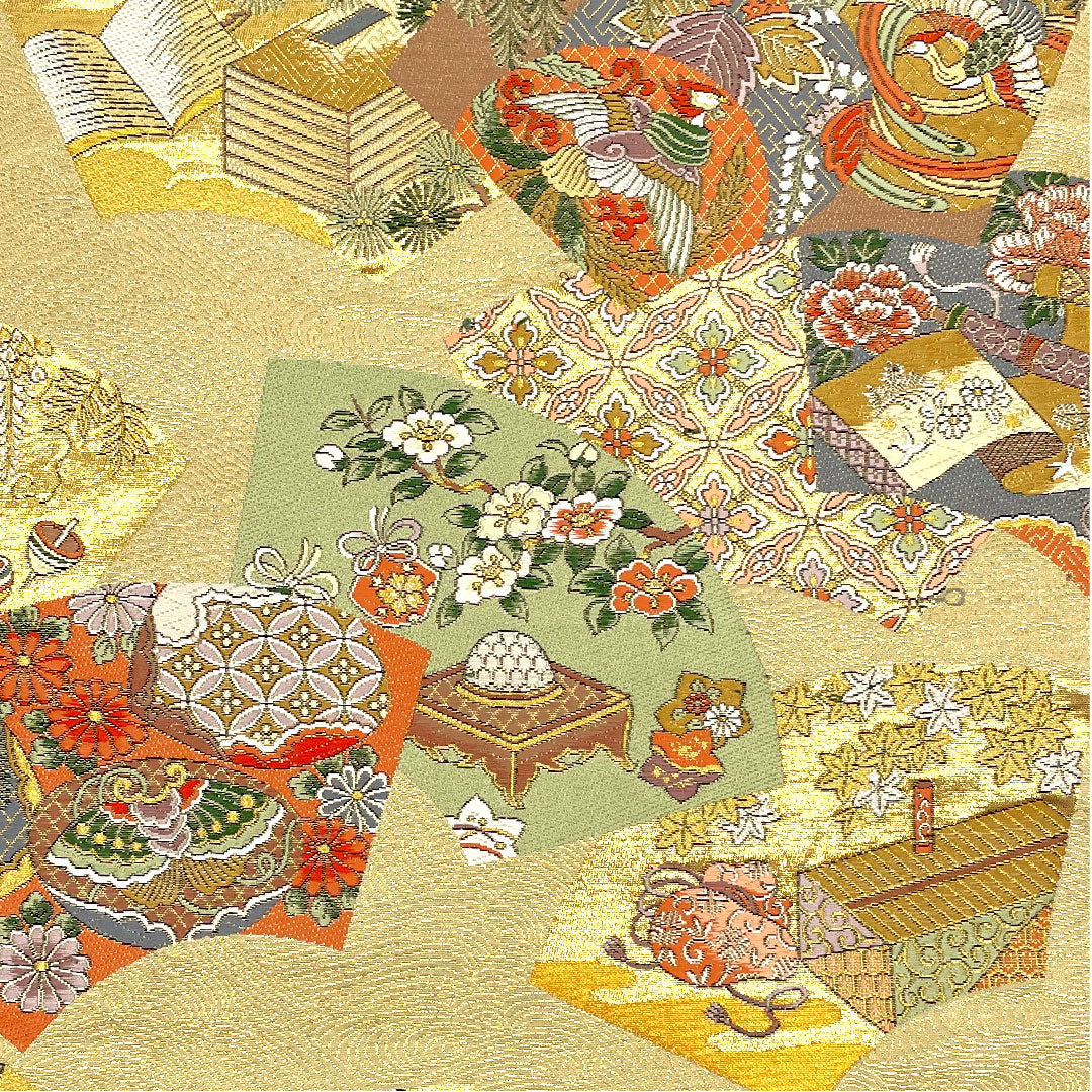 Fukuro Obi (Bag) with auspicious motif, obi length 424cm, pure silk, S rank, six-pass, formal, gold, 1123002682321