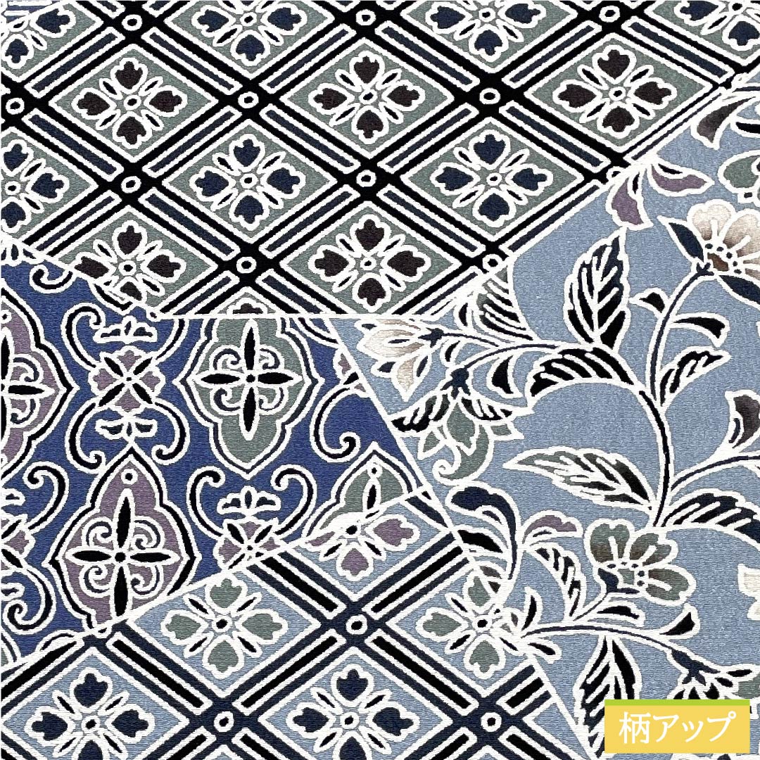 Fukuro Obi (light indigo blue) with a floral pattern and a cut-inlay look, obi length 453cm, pure silk, S rank, full length, casual, light blue, 1123009632424