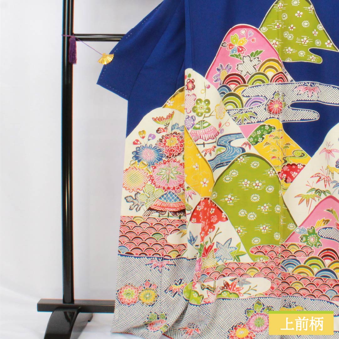 訪問着 正絹 Bランク 袷 身丈167.5cm 裄丈64.5cm 瑠璃色（るりいろ） 京紅型 紅型調 風景模様 半衿付き 青系 1112006684517