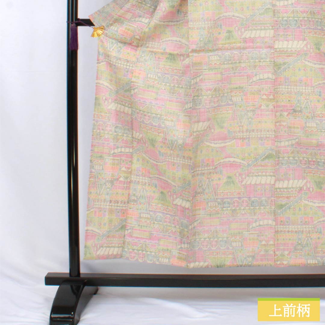 紬 正絹 Sランク 身丈155cm 裄丈62.5cm 絵絣模様 単衣 グラデーション系 1116005022399