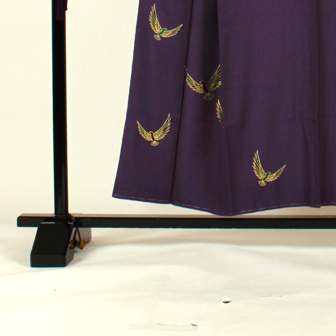 Homongi (formal kimono) Length 154cm Sleeve length 62cm Saito Sansai Kotobukiori Bird pattern Pure silk A rank Purple 1112000883220
