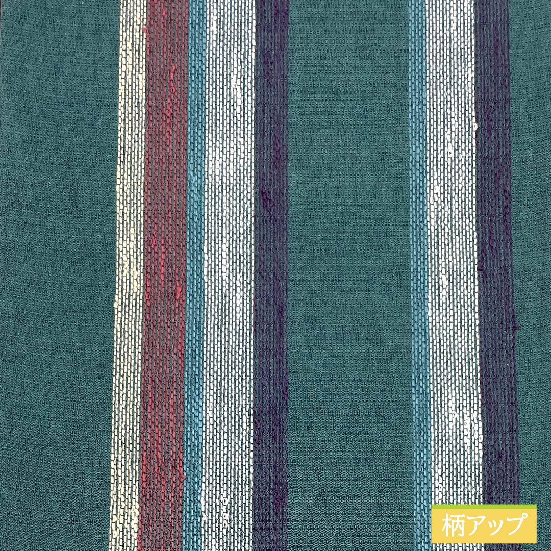 （京袋帯）名古屋帯 深藍色（ふかきあいいろ） 京袋帯 縞 帯丈348cm 正絹 Sランク 全通 カジュアル 緑系 1124006972319 開き仕立て