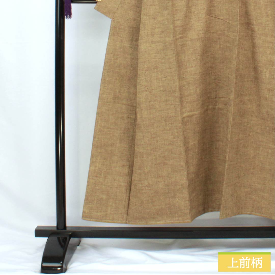 Pure silk tsumugi (pongee) kimono, length 152cm, sleeve length 64cm, agarwood color (kyara-iro), plain, with basting threads, S rank, lined, brown, product number 1116003852214